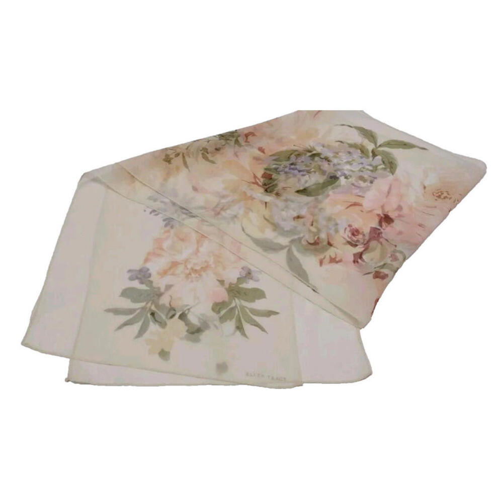 Ellen Tracy Chiffon Pastels Oblong Long Scarf Pink Roses Vintage 1990s Designer